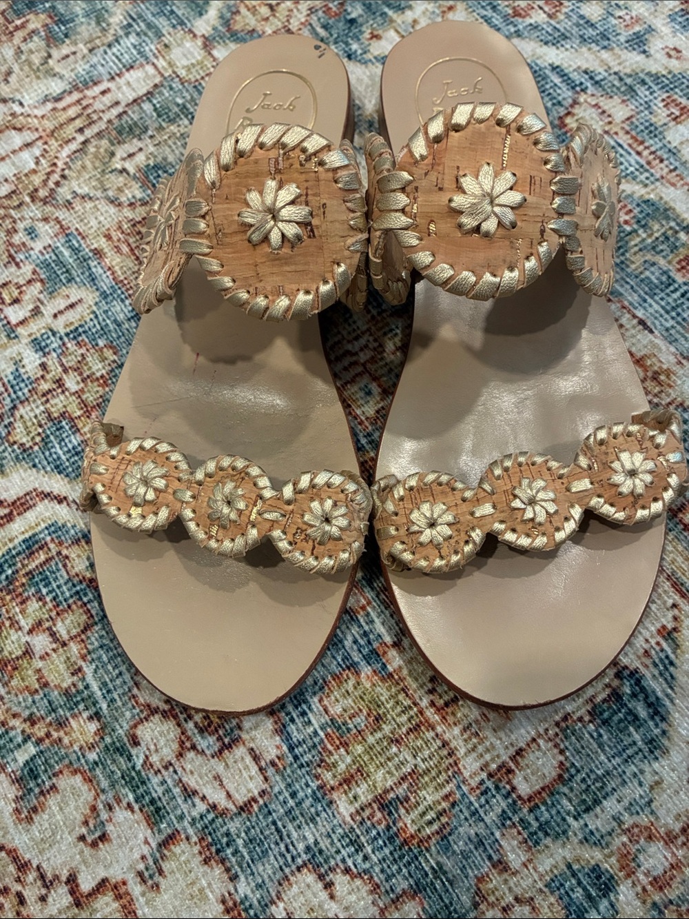 Jack Rogers "Lauren" Cork with Metallic Gold Medallion Slide Sandals size 9 - Picture 8 of 8